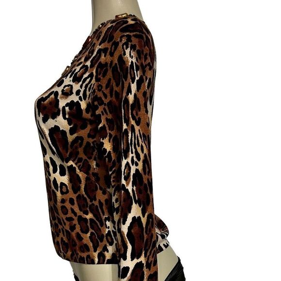New Avvenire Knit Top Women’s Med Jaguar Print Pullover Long Sleeve Beaded NWTs - Picture 7 of 12